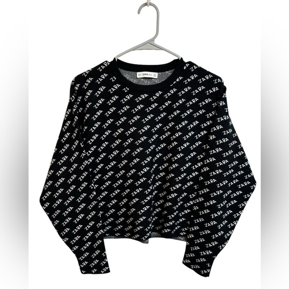 Zara Knit Logo All Over Monogram Print Black White Size Small - Picture 1 of 6